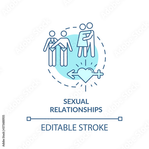 Sexual relationships concept icon. Adult intimate life, sex education idea thin line illustration. Girlfriends and boyfriends, lovers sector isolated outline RGB color drawing. Editable stroke