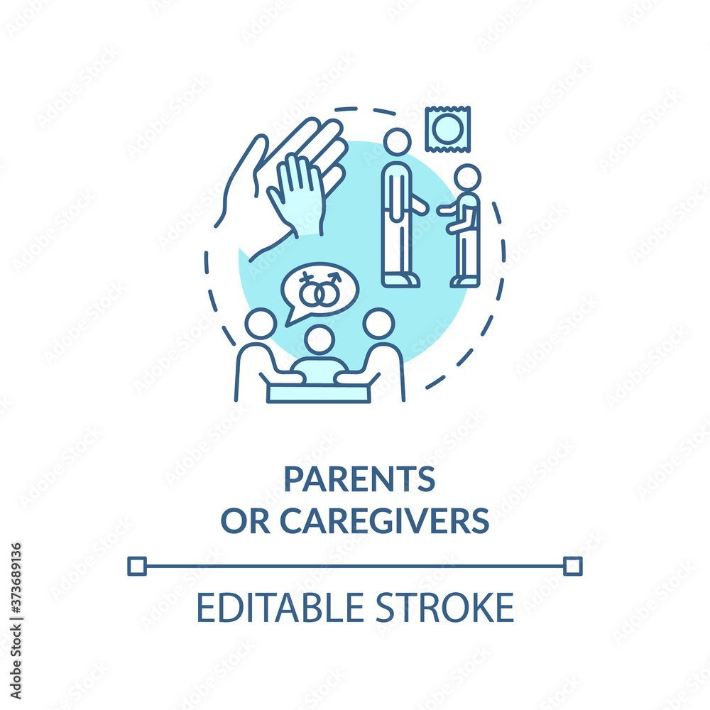 Parents or caregivers concept icon. Sexual education at home idea thin line illustration. Learning about human sexuality from parents. Vector isolated outline RGB color drawing. Editable stroke Parents or caregivers concept icon. Sexual education at home idea thin line illustration. Learning about human sexuality from parents. Vector isolated outline RGB color drawing. Editable stroke