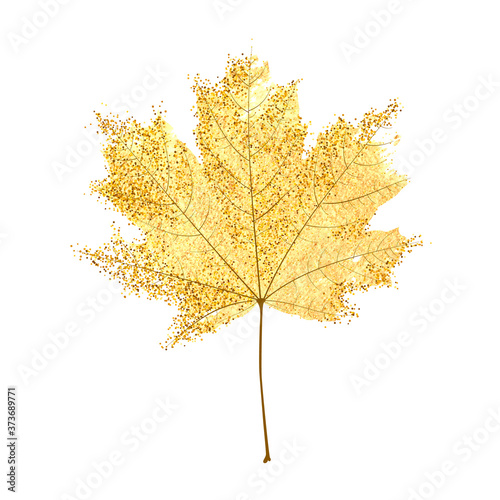 Golden autumn maple leaf with sand texture