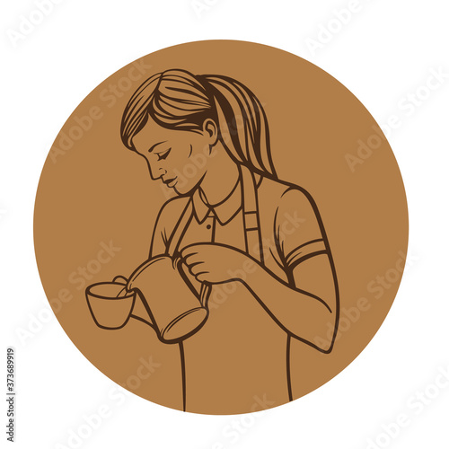 Young barista woman. Vector illustration. Woman in a coffee bar. Coffee concept. Restaurant concept.