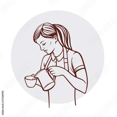 Young barista woman. Vector illustration. Woman in a coffee bar. Coffee concept. Restaurant concept.