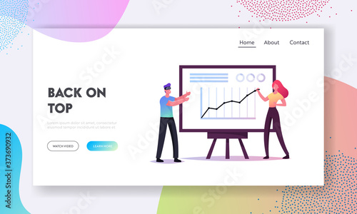 Positive Finance Statistics Visualization Landing Page Template. Businessman in VR Glasses at Growing Arrow Chart