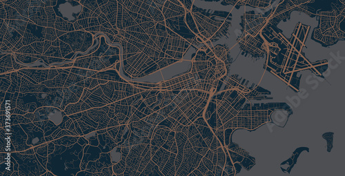 Detailed vector map of Boston, MA, USA