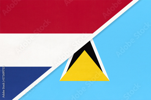 Free Download Netherlands or Holland and Saint Lucia, symbol of national flags from textile. Championship between two countries. - GFXLoad