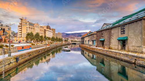 Cityscape of Otaru  Japan canal and historic warehouse  Sapporo