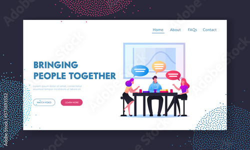 Characters Meet Up[ Drink Beverages Talk at Coffee Shop Landing Page Template. Happy Relaxed People Sitting at in Cafe