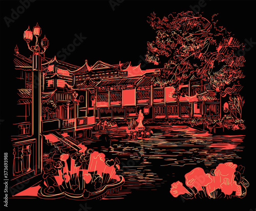 Photography Red China hand drawing landmark 8