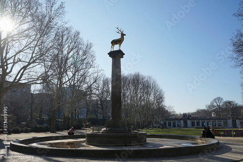 Berlin, Germany_18, February 2019_Winter View of Hirsch fountain in public park Schöneberg-Wilmersdorf. photo