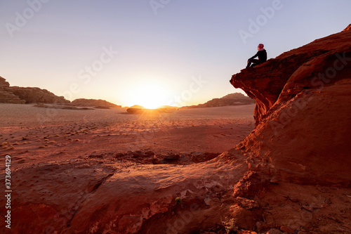 Self portrait at the sunset in the Wadi Rum desert, Jordan.
