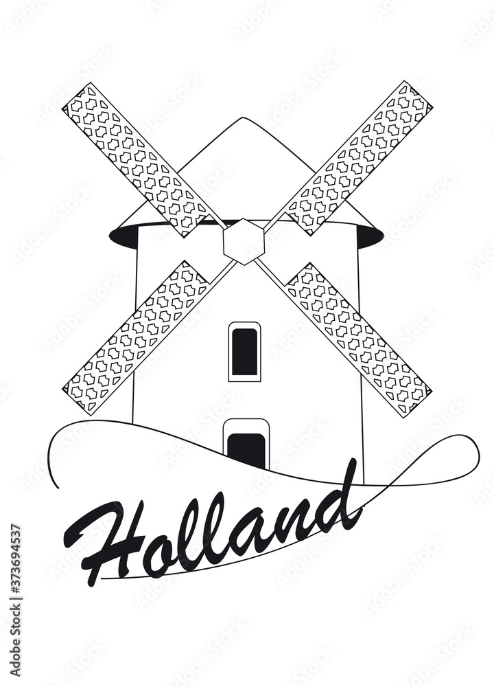 Windmühle Zeichnung und Kalligrafie Windmühle Zeichnung und Kalligrafie