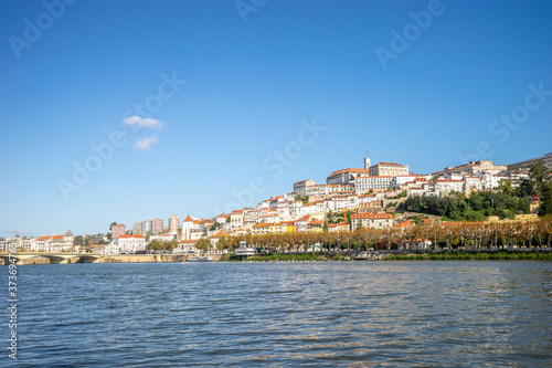 Coimbra cityscape seen from Mondego river, Portugal