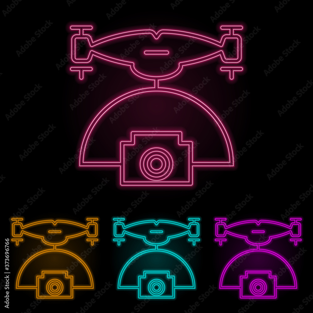 drone with camera color neon set. Simple thin line, outline vector of drones icons for ui and ux, website or mobile application