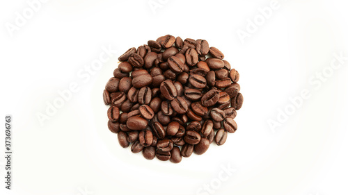 Coffee beans on a white background. The view from the top. High quality photo
