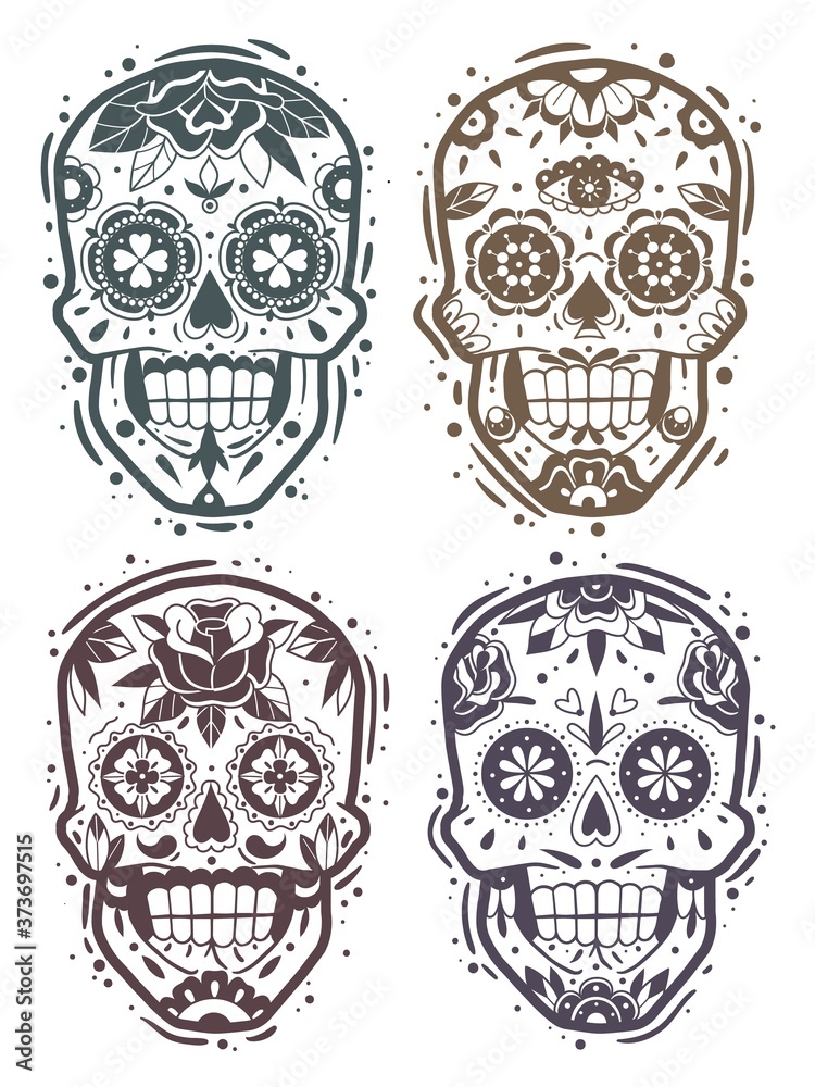 Mexican skull monochrome stencil collection
