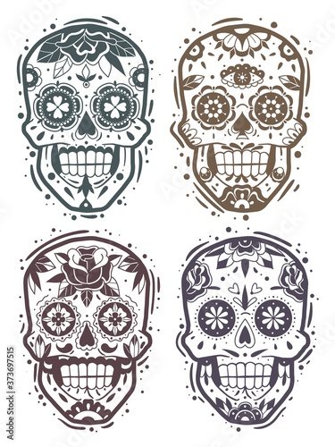 Mexican skull monochrome stencil collection