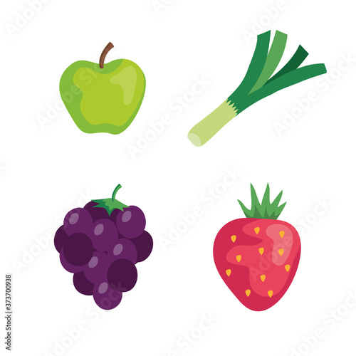 set of healthy fresh fruits and vegetables vector illustration design