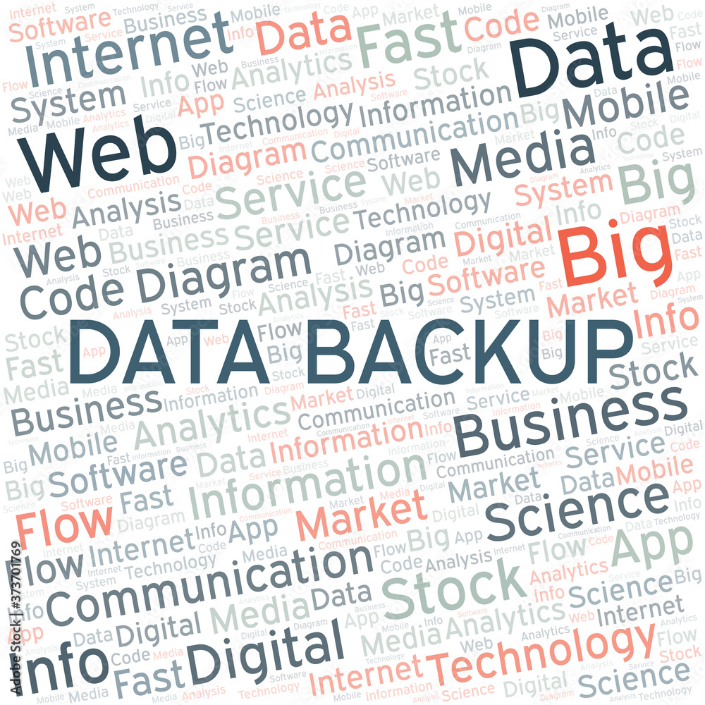 Data Backup vector word cloud, made with text only. Data Backup vector word cloud, made with text only.