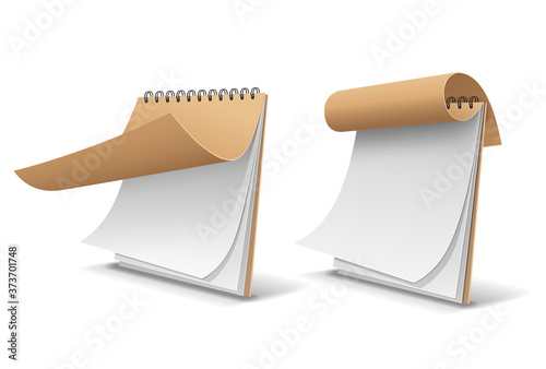 Sketch book brown cover paper, template design isolated on white background, Eps 10 vector illustration
