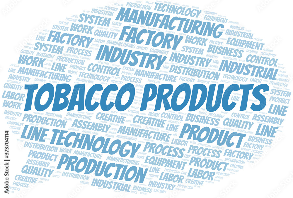 Tobacco Products word cloud create with text only. Tobacco Products word cloud create with text only.