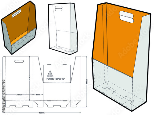 Document storage box with handle die cut template. (Internal measurement 21x29.7x8cm) The .eps file is full scale and fully functional. Prepared for real cardboard production.