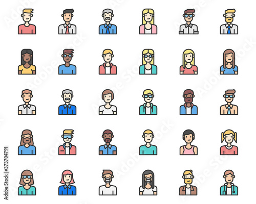 Avatar people icons line color vector , person , man , woman ,
