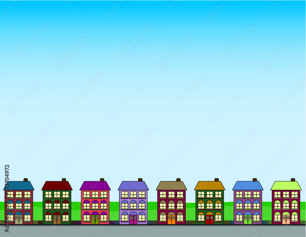 colorful urban track houses background border