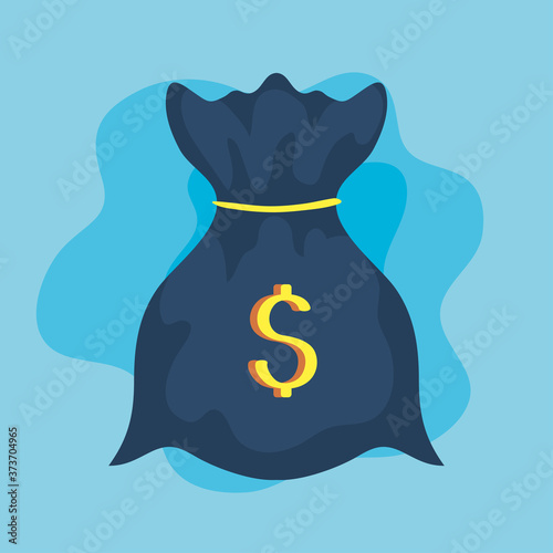 money bag, moneybag simple cartoon and dollar sign, in blue background vector illustration design
