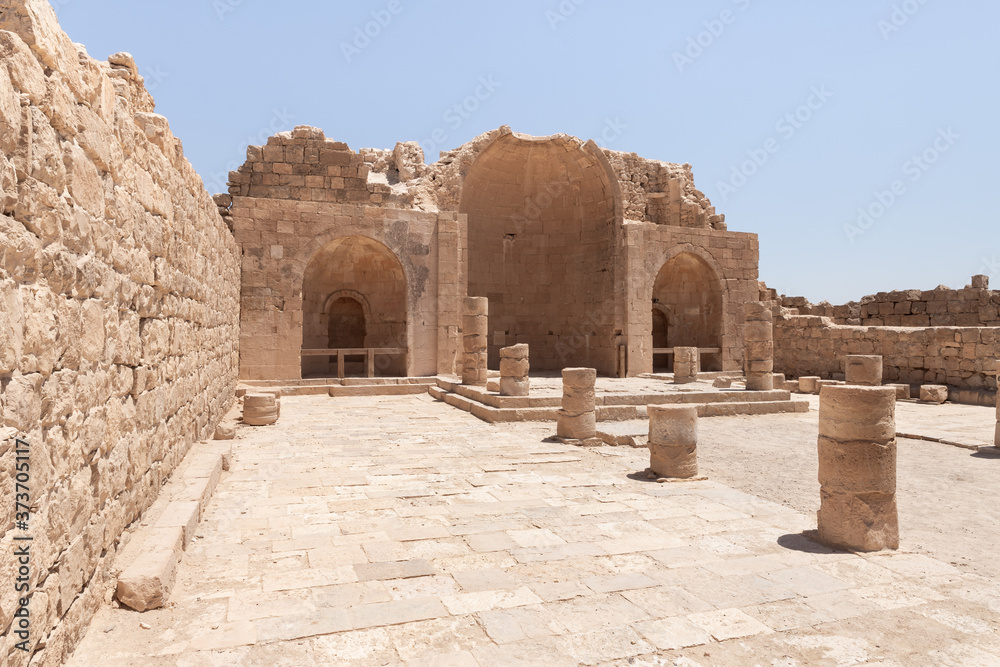 The south  church in ruins of Shivta - a national park in southern Israel, includes the ruins of an ancient Nabatean city in the northern Negev.