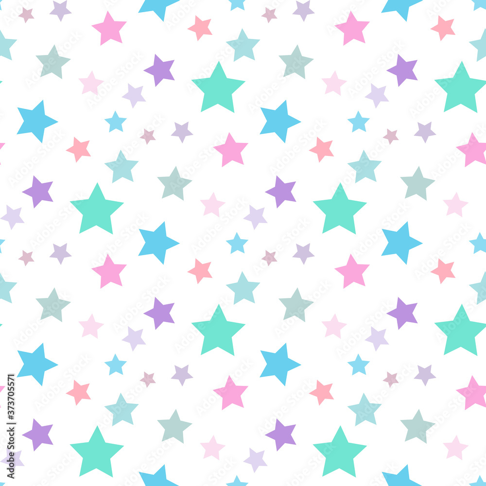 Seamless pattern with multicolored stars on white background. Vector image.