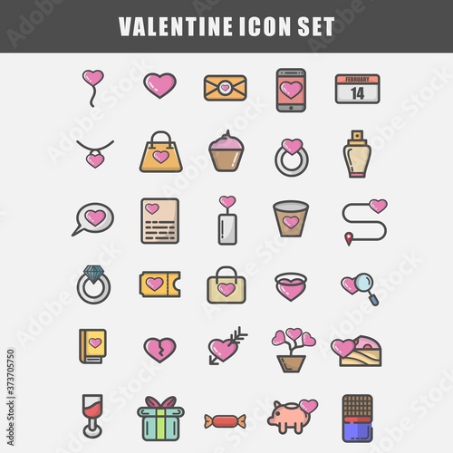 flat valentine icon set vector