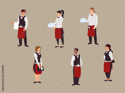 group of people waiters in the restaurant