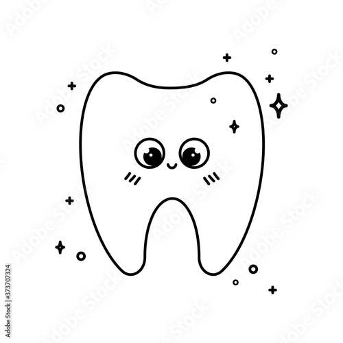 Dental kawaii cute tooth isolated on white background.