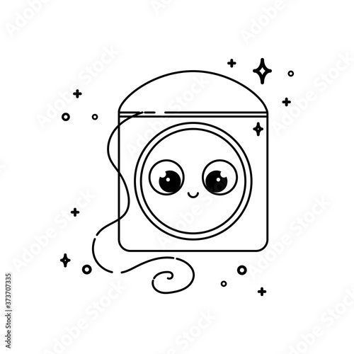 Dental floss doodle icon vector stock illustration isolated on white background. Cute dental product for individual oral hygiene at home in the bathroom. Black outline. Hand draw dental floss.