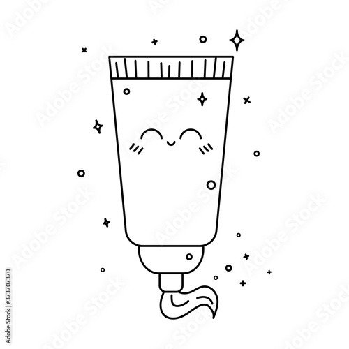 Toothpaste doodle icon vector stock illustration isolated on white background. Cute dental product for individual oral hygiene at home in the bathroom. Black outline. Hand draw tooth paste.