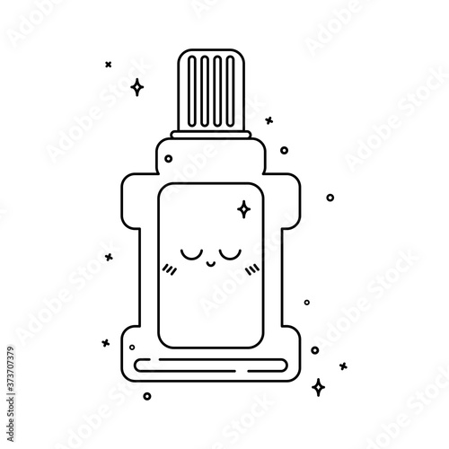 Mouthwash doodle icon vector stock illustration isolated on white background. Cute dental product for individual oral hygiene at home in the bathroom. Black outline. Hand draw mouthwash.