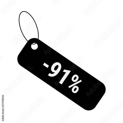 Minus 91 ninety one percent discount sale label tag. Flat coupon sticker icon.