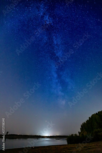 Milky way starry sky with stars over Siberia in Russia