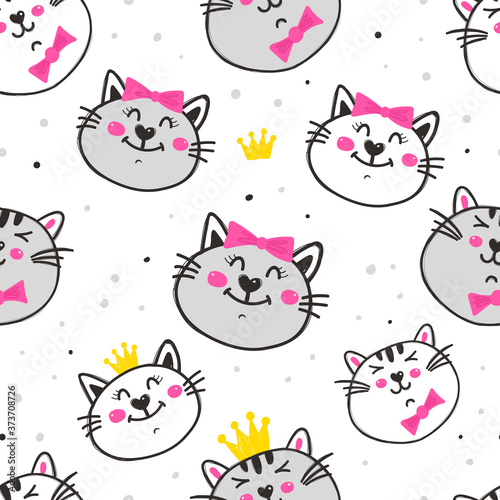 Childish seamless pattern with cute cats.