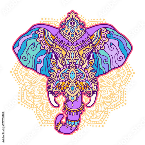 Boho elephant pattern. Vector illustration. Floral design, hand drawn map with Elephant ornamental