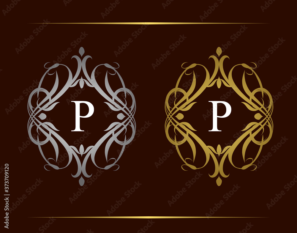 Royal Badge P Letter Logo. Luxury vintage emblem with beautiful classy floral ornament. Vintage Frame design Vector illustration.