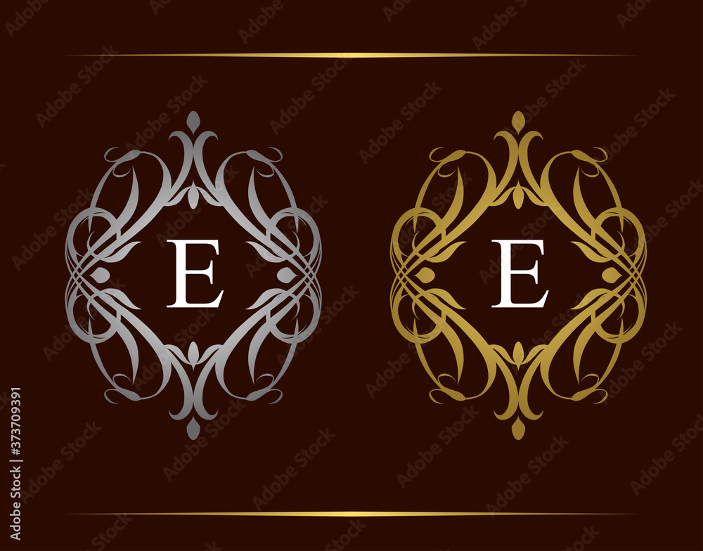 Royal Badge E Letter Logo. Luxury vintage emblem with beautiful classy floral ornament. Vintage Frame design Vector illustration.