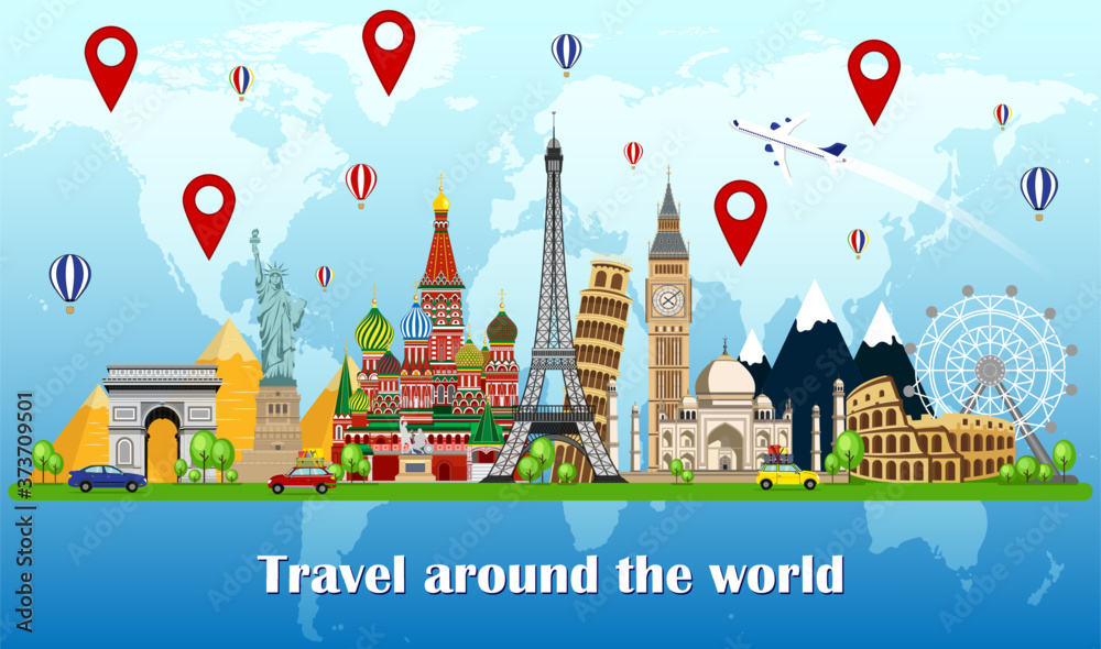 Travel to World. Road trip. Travelling vector banner.  Travel and Tourism. Concept website template.