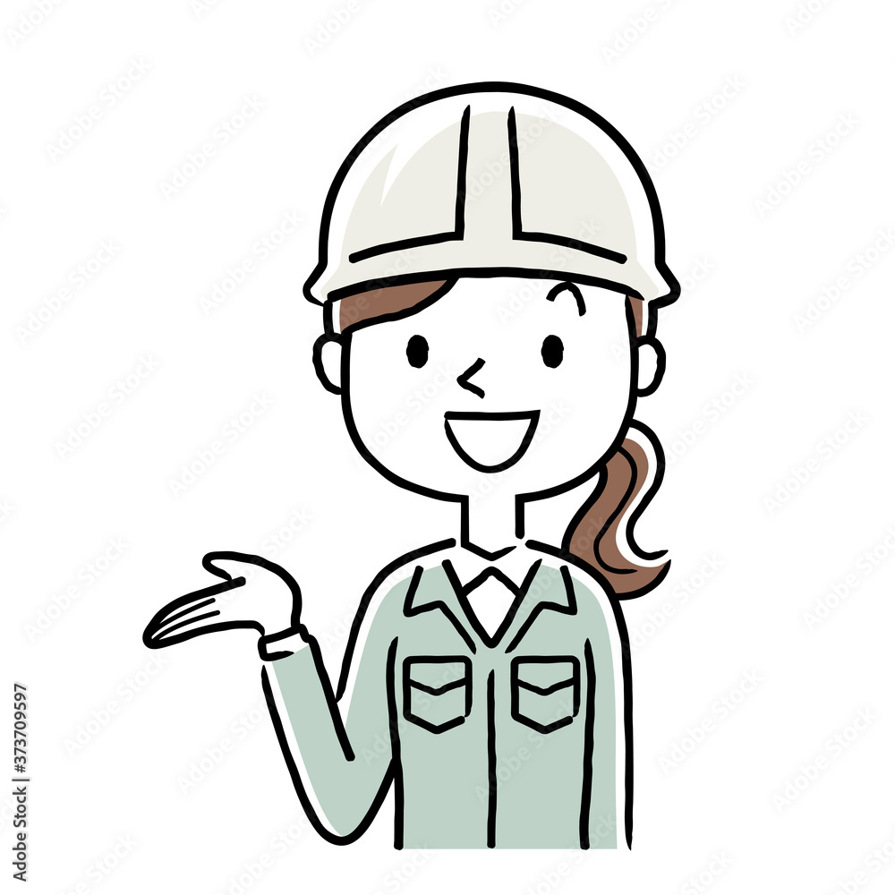 Stock illustration: young woman wearing work clothes, introduction, guidance Stock illustration: young woman wearing work clothes, introduction, guidance