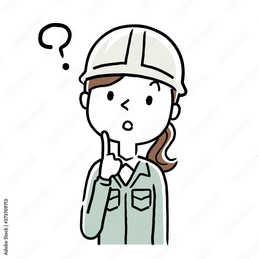 Stock illustration: young woman wearing work clothes, having doubts Stock illustration: young woman wearing work clothes, having doubts