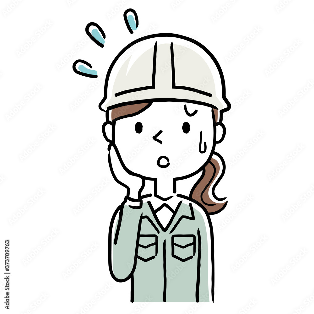Stock illustration: a young woman wearing work clothes, a troubled expression Stock illustration: a young woman wearing work clothes, a troubled expression