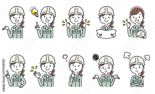 Stock illustration: young women in work clothes set, collection