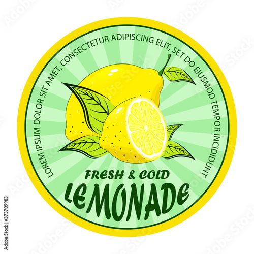 Lemonade badge. Lemon drink emblem badge, fresh fruits lemons juice vintage lemonade emblem. Lemonade logo.