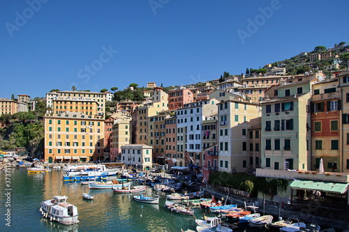 The harbour in Camogli is thronged with tourist boats