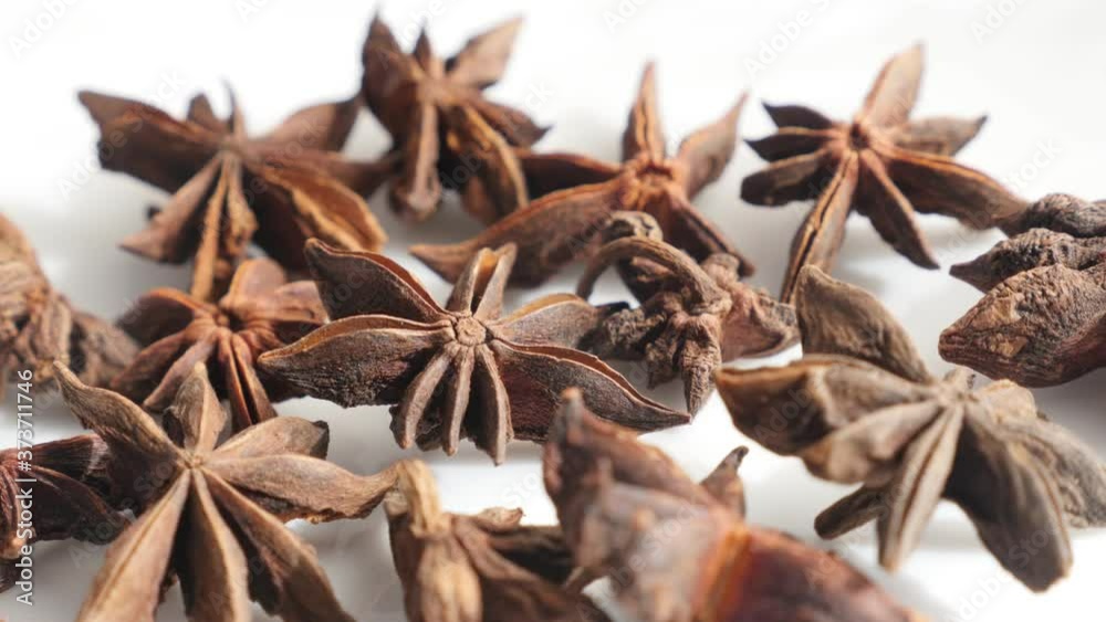 Star anise Illicium verum spice on pile close-up 4K video Star anise Illicium verum spice on pile close-up 4K video