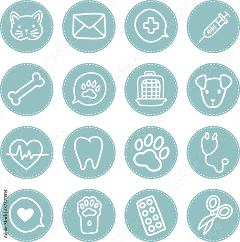 Vector set of icons, collection of covers for social media highlights, isolated on white background. Veterinary clinic or pet shop concept